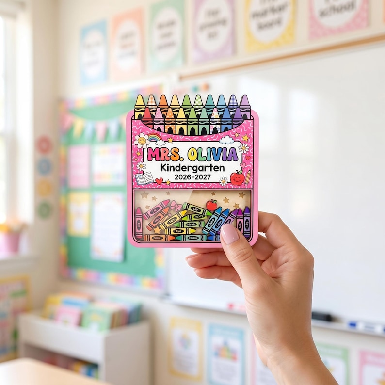 Personalized Teacher Crayon Shaker Magnet: Custom Kindergarten Teacher Gift With Student Names