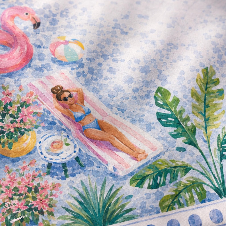 The Blue Palm Beach Poolside Mahjong Mat, American Mahjong Mat, Blue Chinoiserie Resort