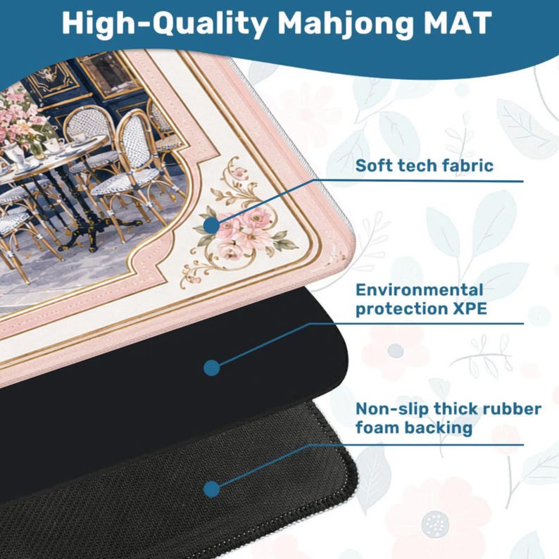Parisian Mahjong Mat, Eiffel Tower Floral Game Table Accessory, Custom French Design
