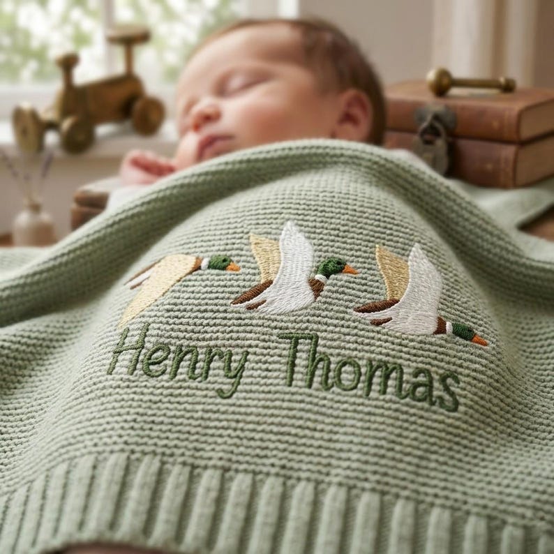 Personalized Mallard Duck Baby Blanket, Custom Name Baby Blanket, Embroidered Mallard Duck Blanket