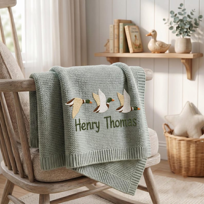 Personalized Mallard Duck Baby Blanket, Custom Name Baby Blanket, Embroidered Mallard Duck Blanket