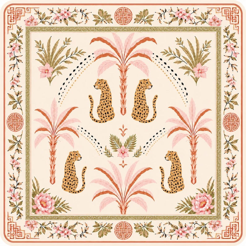 Pink Leopard Mahjong Mat, Palm Beach Chinoiserie Game Table Runner