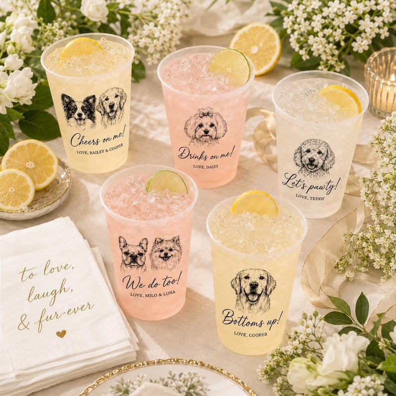Custom Pet Portrait Frosted Cups, Personalized Dog Cat Portrait Cups, Wedding Barware