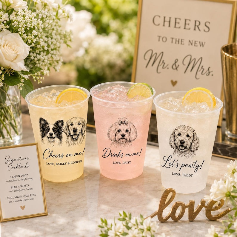 Custom Pet Portrait Frosted Cups, Personalized Dog Cat Portrait Cups, Wedding Barware