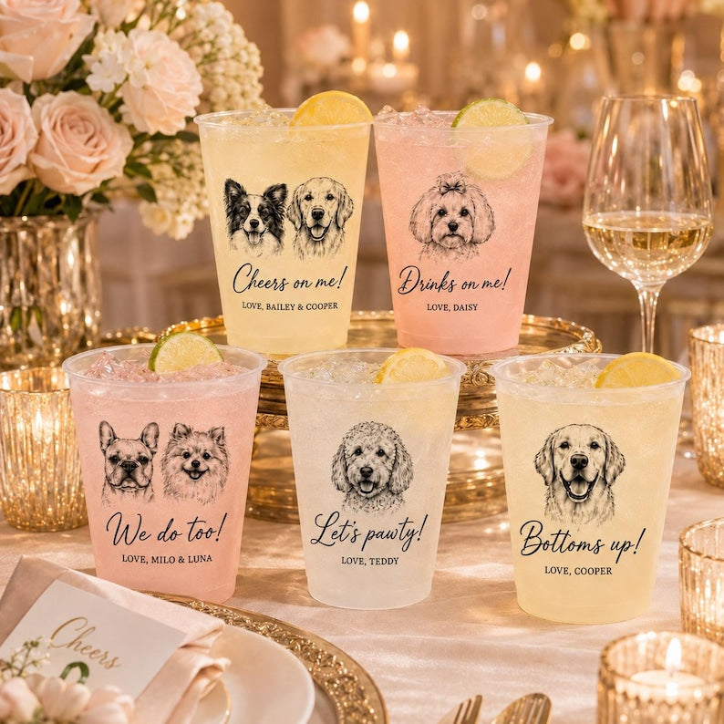 Custom Pet Portrait Frosted Cups, Personalized Dog Cat Portrait Cups, Wedding Barware