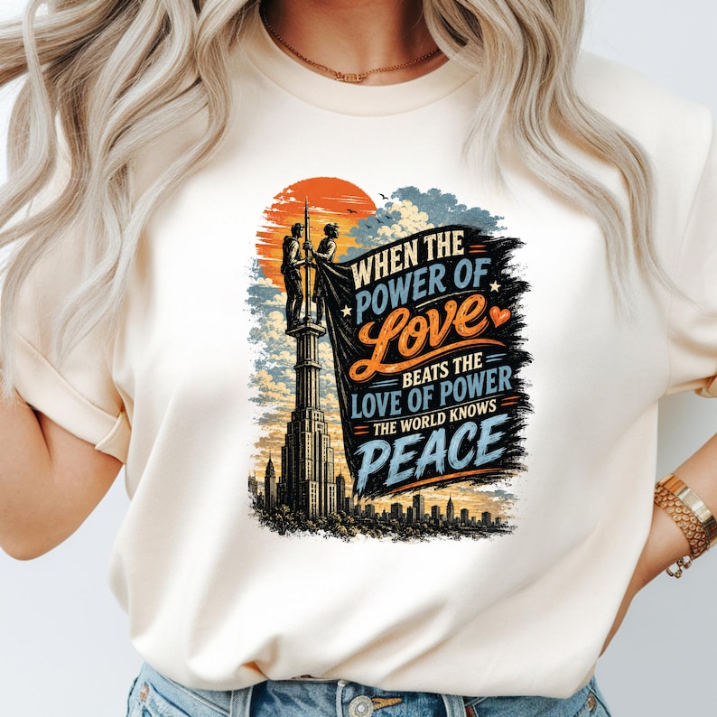 When The Power of Love Beats The Love of Power World Knows Peace Shirt, Empire State Proposal Tee