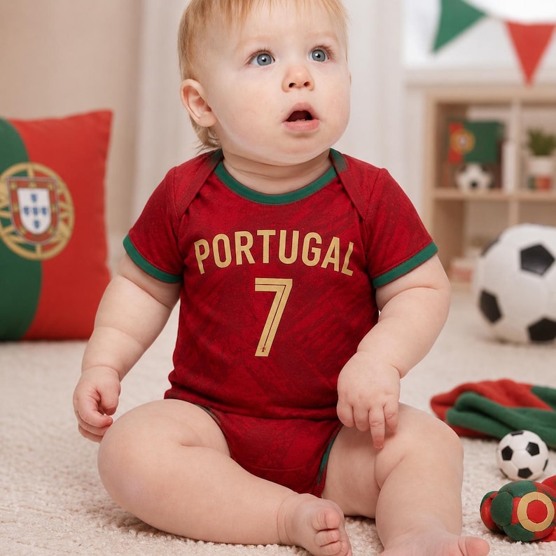 Personalized Portugal Soccer Baby Bodysuit, Portugal Baby Bodysuit Soccer Jersey
