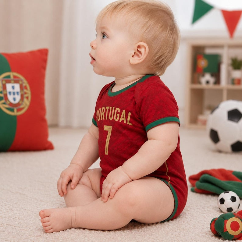 Personalized Portugal Soccer Baby Bodysuit, Portugal Baby Bodysuit Soccer Jersey
