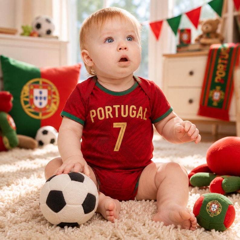 Personalized Portugal Soccer Baby Bodysuit, Portugal Baby Bodysuit Soccer Jersey
