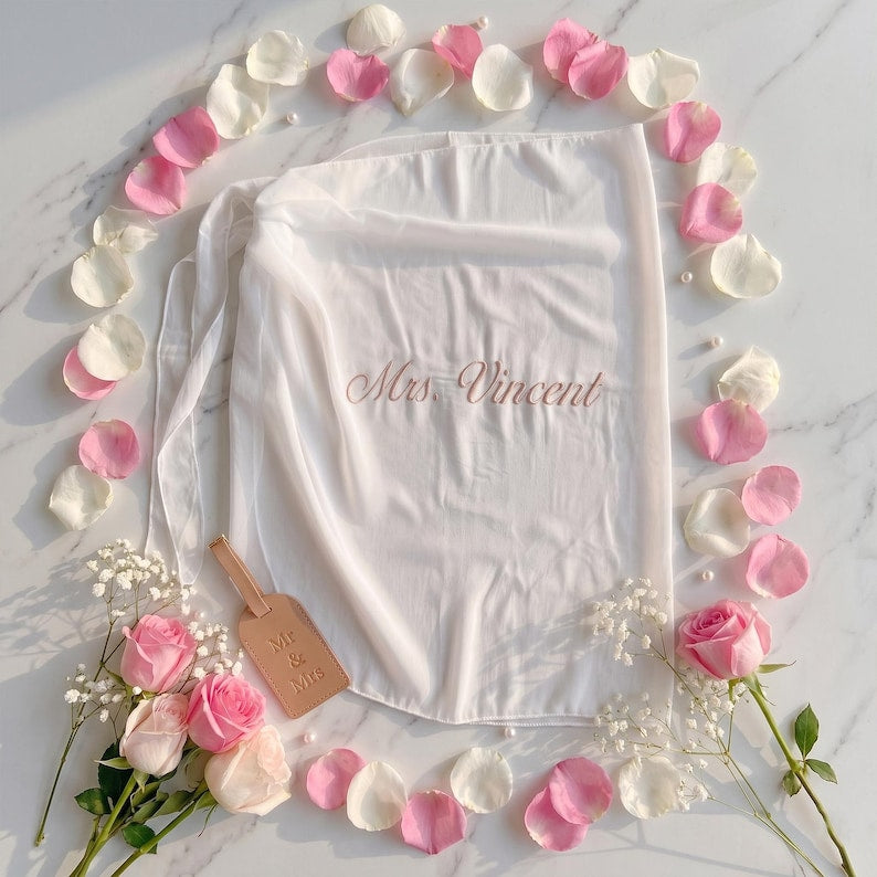 Personalized Embroidered Bride Beach Wrap, Bachelorette Party Swim Coverup, Custom Text Sarong Skirt for Bride