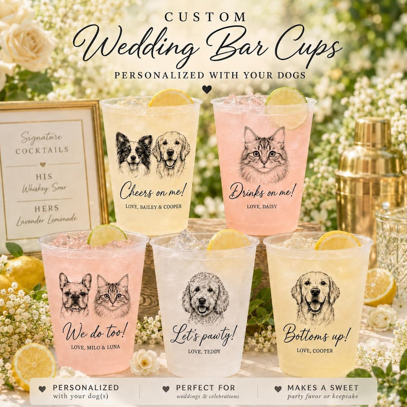 Custom Pet Portrait Frosted Cups, Personalized Dog Cat Portrait Cups, Wedding Barware