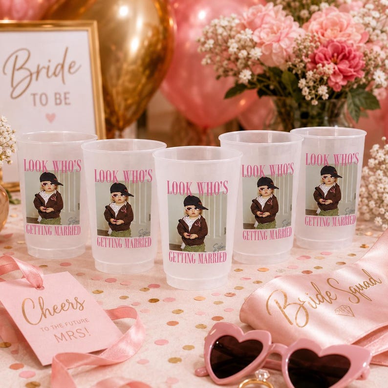 Personalized Wedding Stadium Cup, Custom Photo Frosted Cup, Look Who's Getting Married