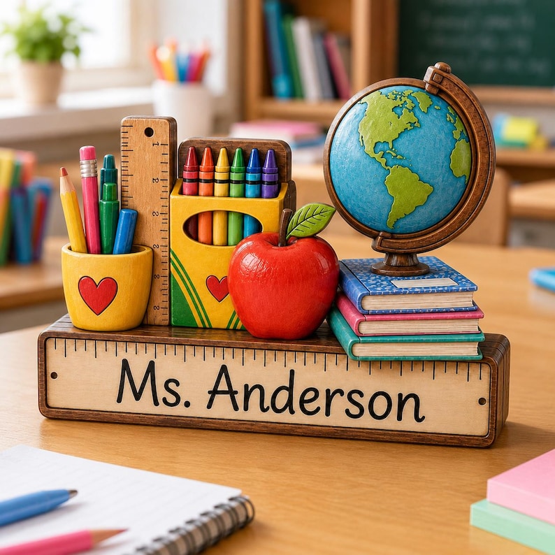 Personalizable Teacher Wooden Block, Custom Teacher Name Desk Sign