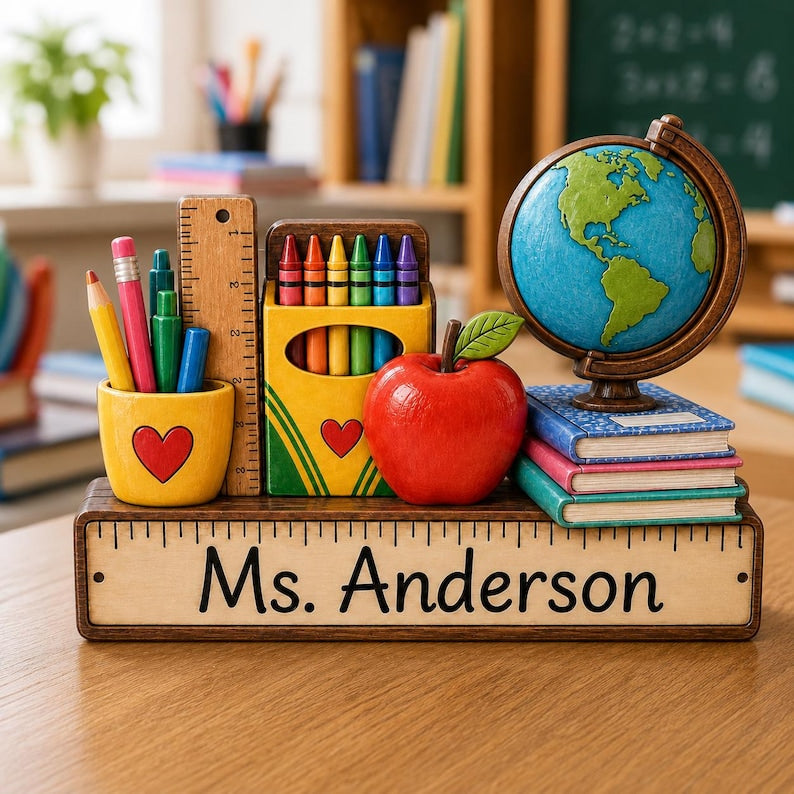 Personalizable Teacher Wooden Block, Custom Teacher Name Desk Sign