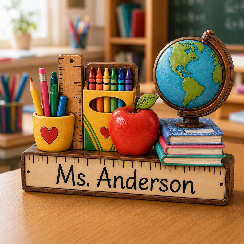 Personalizable Teacher Wooden Block, Custom Teacher Name Desk Sign