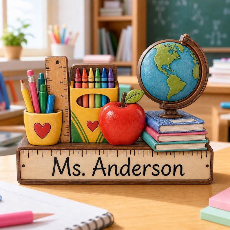 Personalizable Teacher Wooden Block, Custom Teacher Name Desk Sign