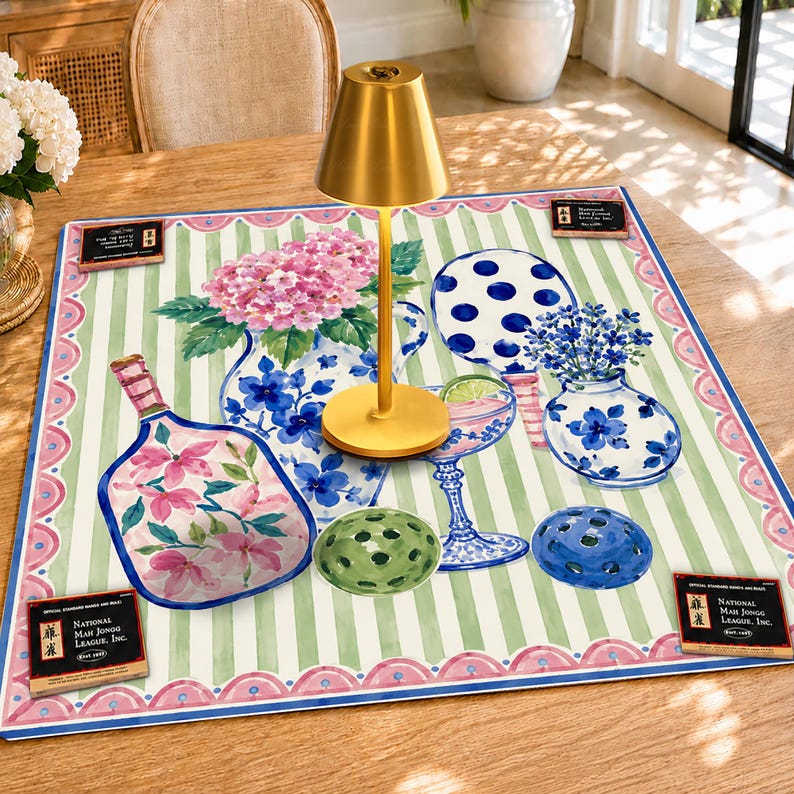 Mahjong Pickleball Game Mat, Maximalist Chinoiserie Mahjong Table Mat, Summer Mah jongg Gift, Non Slip Table Cover