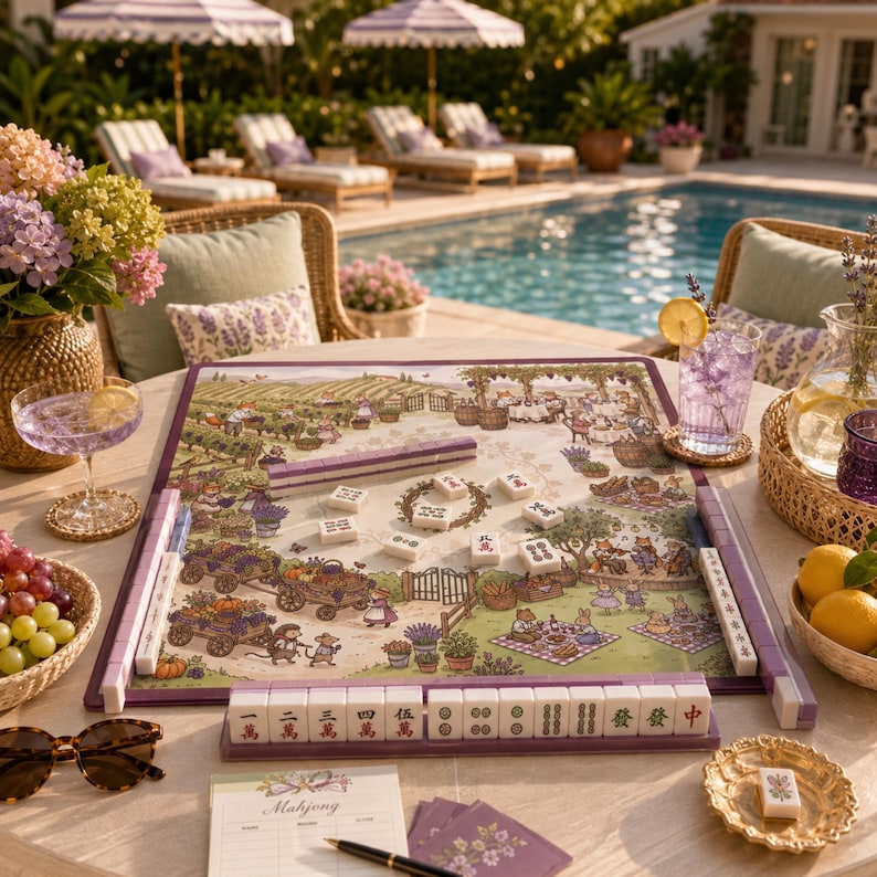 Animal Napa Valley Vineyard Mahjong Mat, American Mahjong Mat, Whimsical Wine Country Harvest Festival