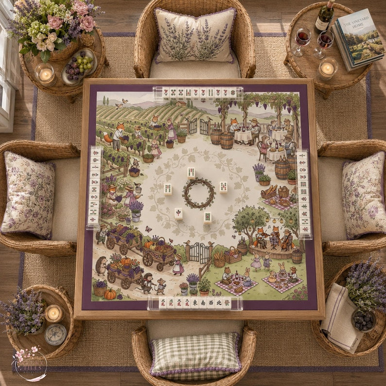 Animal Napa Valley Vineyard Mahjong Mat, American Mahjong Mat, Whimsical Wine Country Harvest Festival