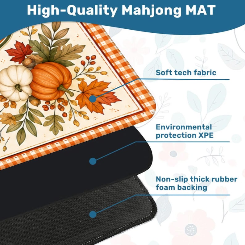 Classic Fall Pumpkin Mahjong Mat, Orange Gingham Table Runner, Autumn Harvest Game Pad