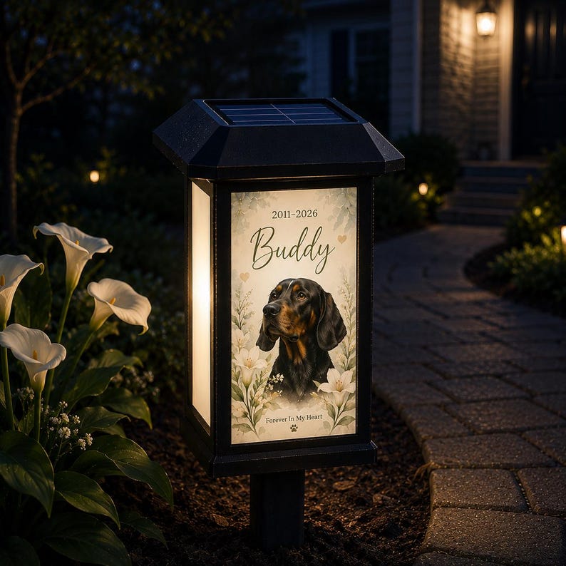 Personalized Pet Memorial Solar Light, Custom Pet Photo Solar Garden Light, Dog Cat Garden Stake, Pet Sympathy Gift