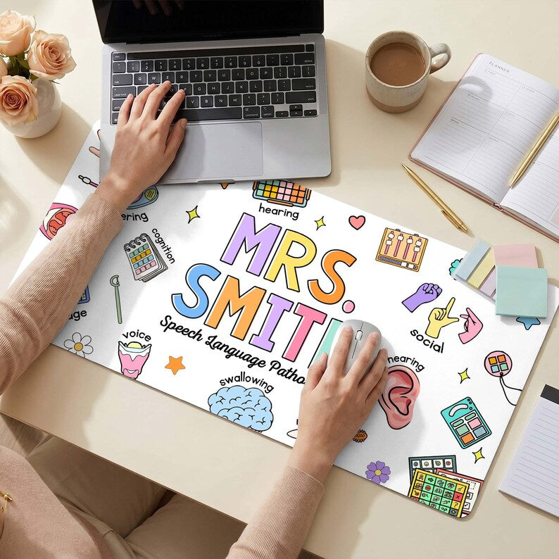SLP Teacher Desk Mat, Speech Language Pathologist Gift Mouse Pat Back To School Teacher Gift