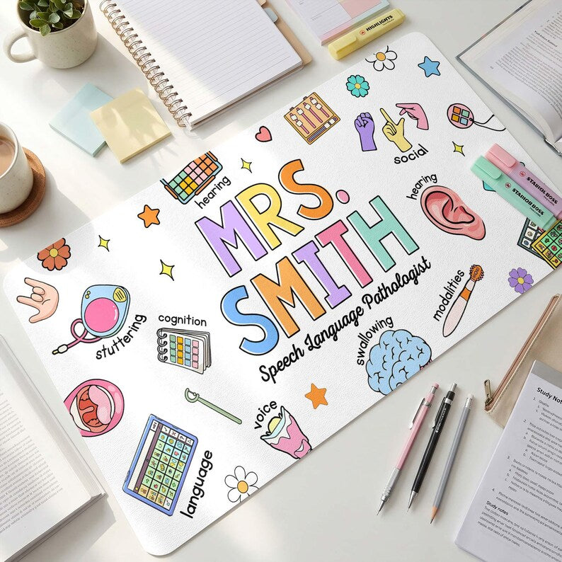 SLP Teacher Desk Mat, Speech Language Pathologist Gift Mouse Pat Back To School Teacher Gift
