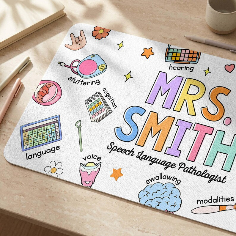 SLP Teacher Desk Mat, Speech Language Pathologist Gift Mouse Pat Back To School Teacher Gift