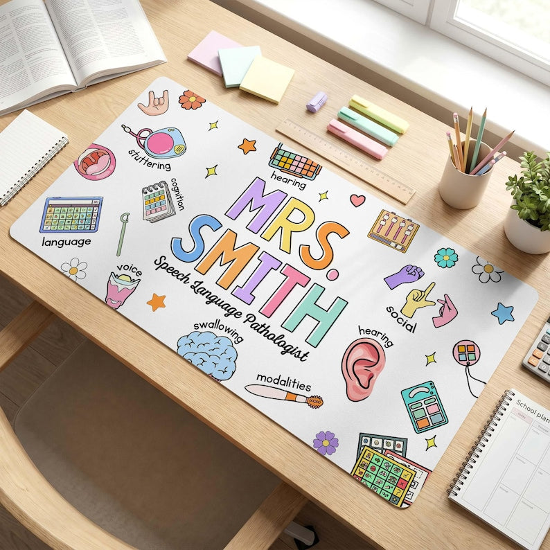 SLP Teacher Desk Mat, Speech Language Pathologist Gift Mouse Pat Back To School Teacher Gift