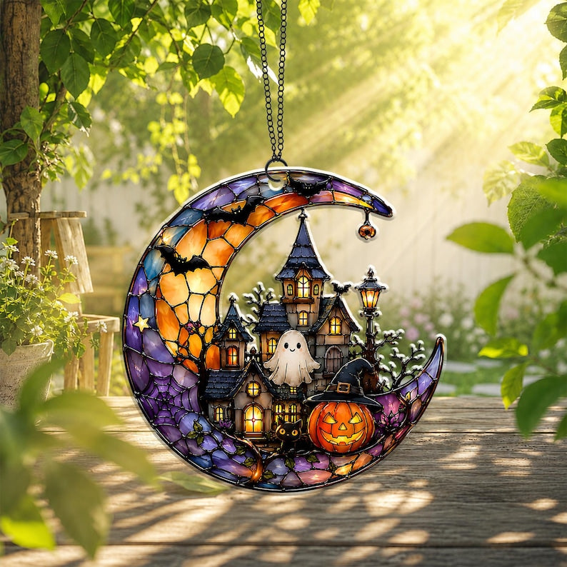 Halloween Ghost Acrylic Suncatcher, Spooky Ghost Suncatcher Window Hanging, Cute Ghost Suncatcher