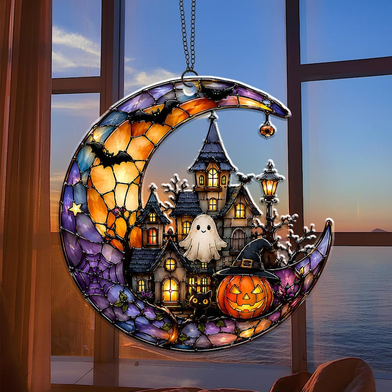 Halloween Ghost Acrylic Suncatcher, Spooky Ghost Suncatcher Window Hanging, Cute Ghost Suncatcher