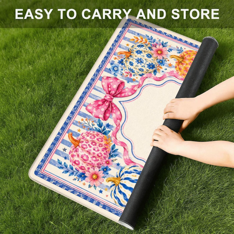 Pumpkin Blossom Mahjong Mat, Pink and Blue Pumpkin Mahjong Mat, Coquette Fall Mahjong Mat