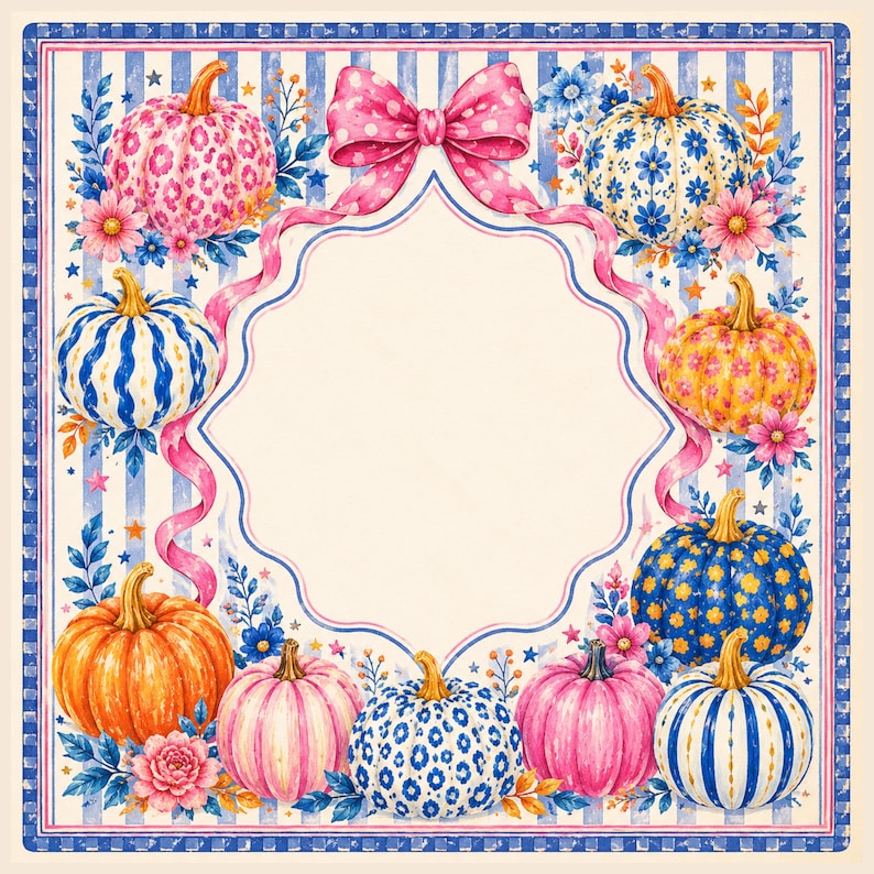 Pumpkin Blossom Mahjong Mat, Pink and Blue Pumpkin Mahjong Mat, Coquette Fall Mahjong Mat