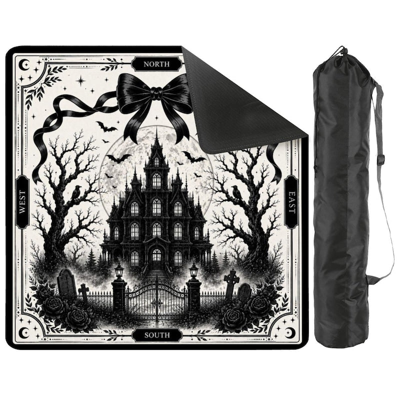 Gothic Manor Mahjong Mat, Haunted House Mahjong Mat, Halloween Mahjong Mat, Black and White Gothic Mahjong Mat