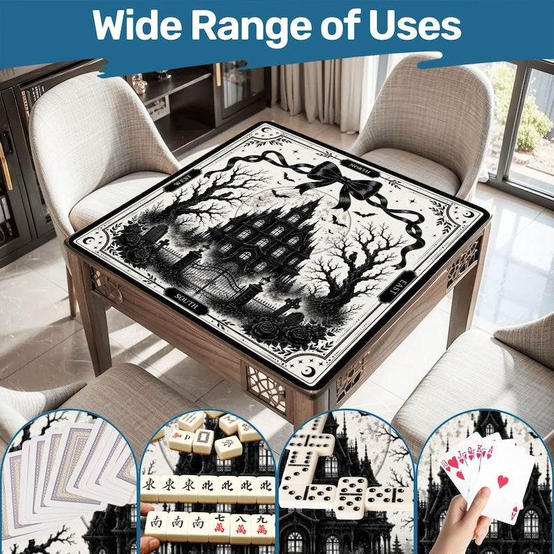Gothic Manor Mahjong Mat, Haunted House Mahjong Mat, Halloween Mahjong Mat, Black and White Gothic Mahjong Mat