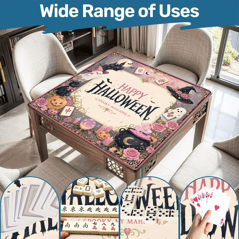 Spooky Mahjong Mat, Halloween Game Table Decor