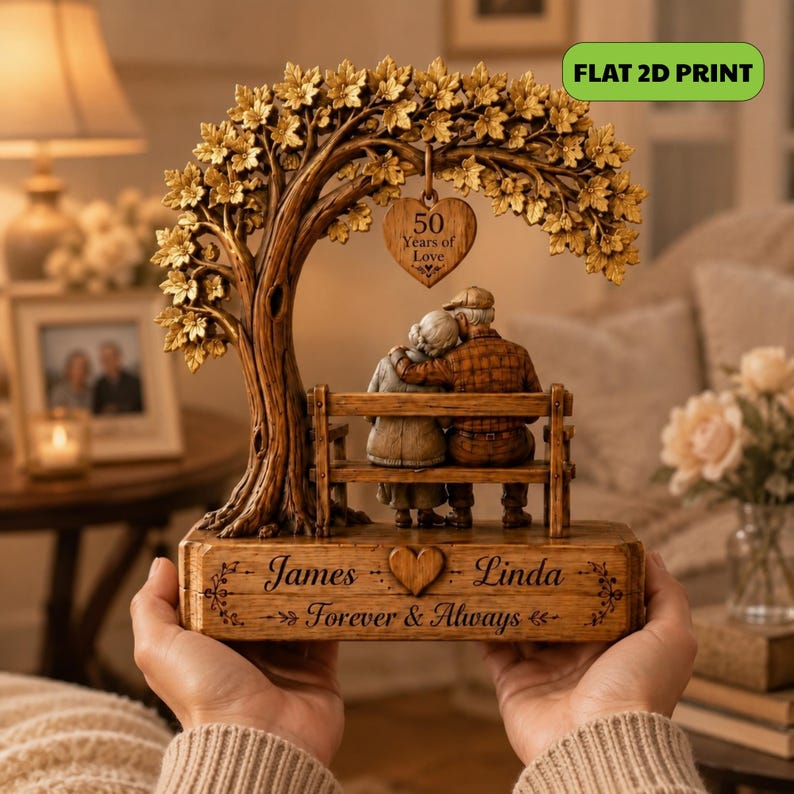 Personalized 50th Anniversary Wooden Block, Golden Couple Keepsake, Parents Bench Gift