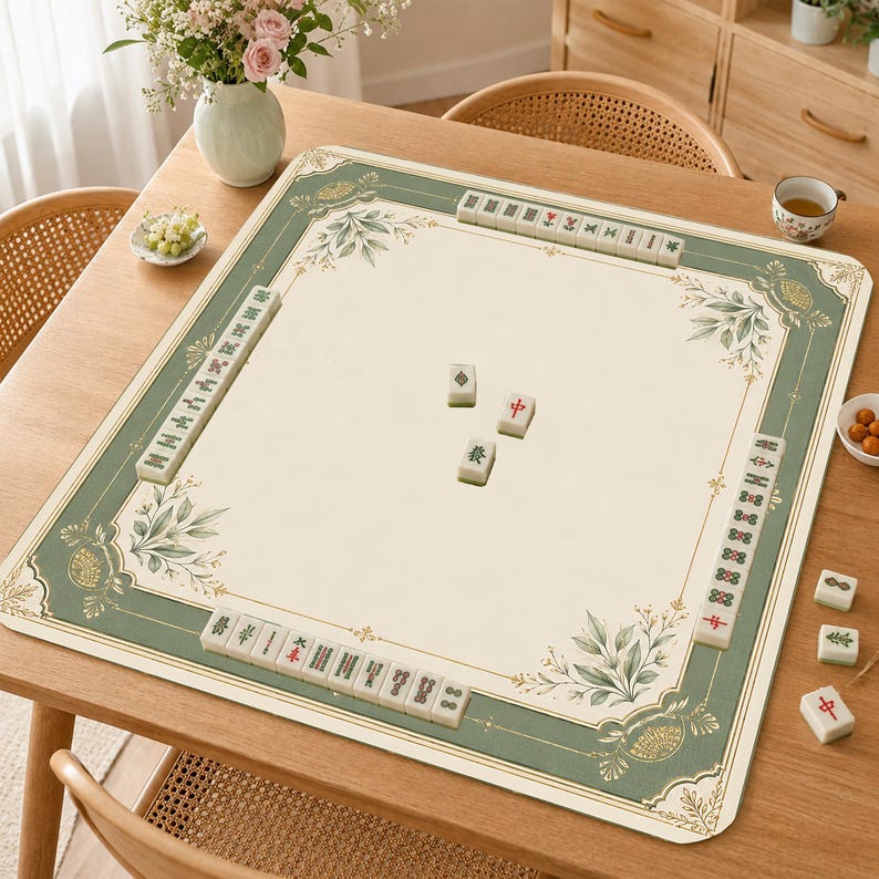 Mahjong Mat, Minimalist Botanical Mah Jongg Table Mat, Elegant Garden Game Mat, Gift for Mahjong Lovers