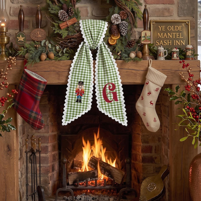 Personalized Christmas Tree Wreath Sash, Embroidered Holiday Decor, Christmas Front Door Decor