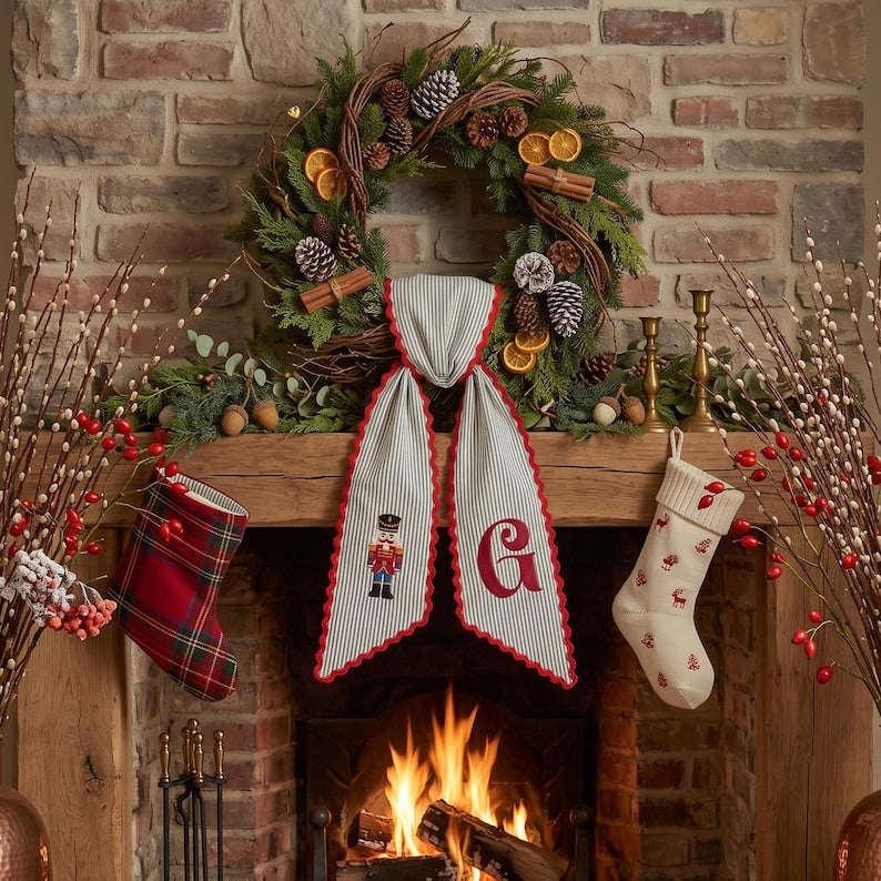 Personalized Christmas Tree Wreath Sash, Embroidered Holiday Decor, Christmas Front Door Decor