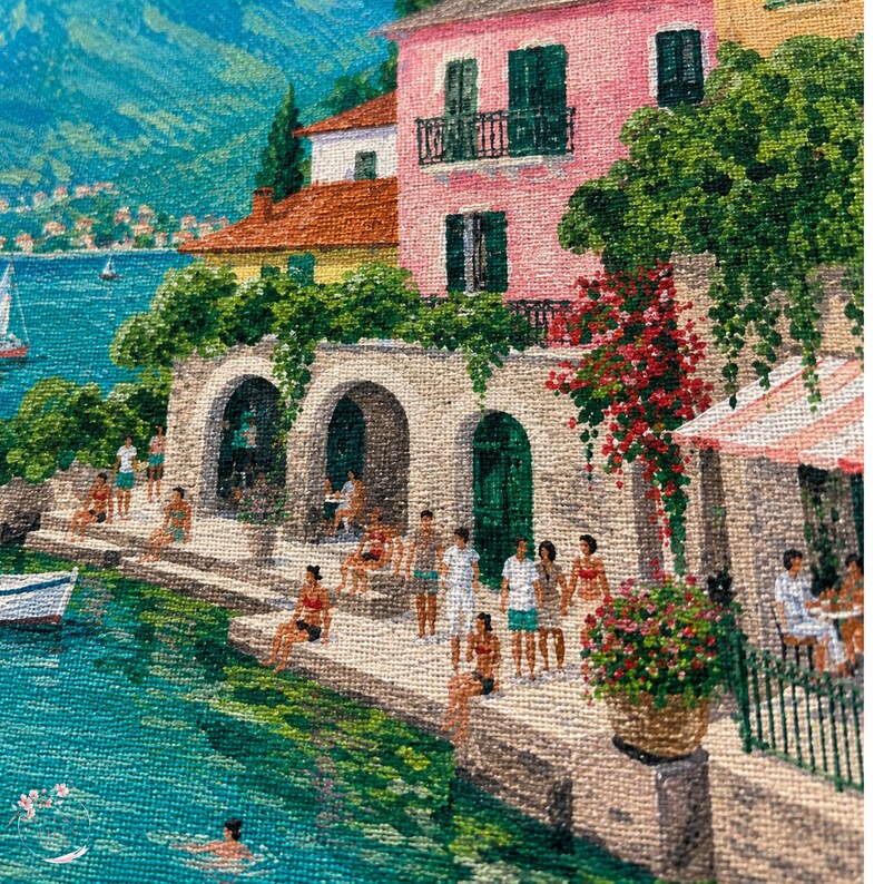 Lake Como Mahjong Mat, American Mahjong Mat, Italian Lakeside Village Mahjong Table Mat, Mediterranean Coastal Decor