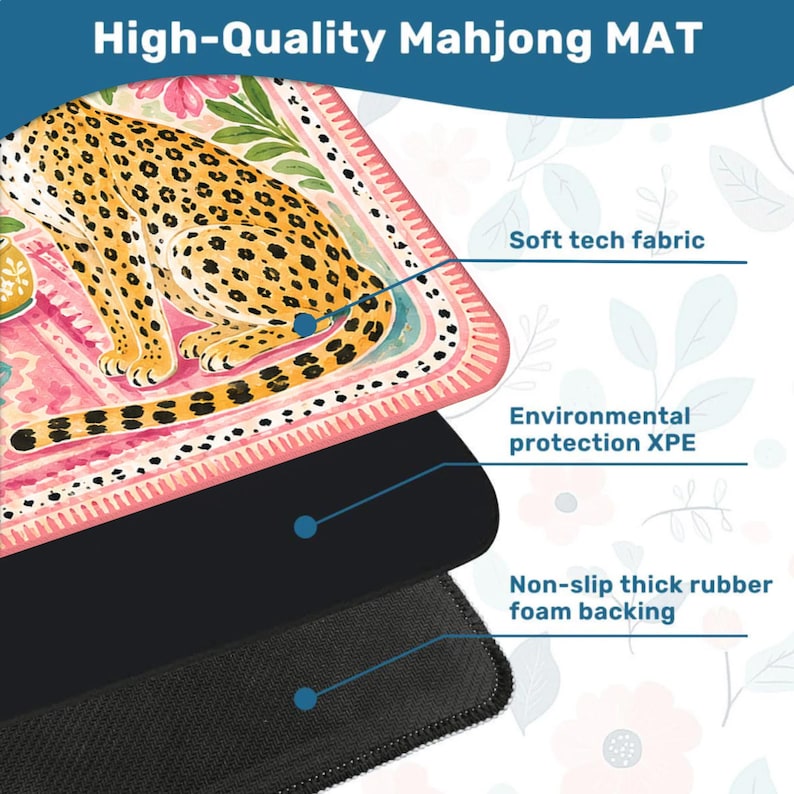 Tropical Mahjong Mat, Leopard Print, Personalized Game Board, Boho Resort Style Table Mat