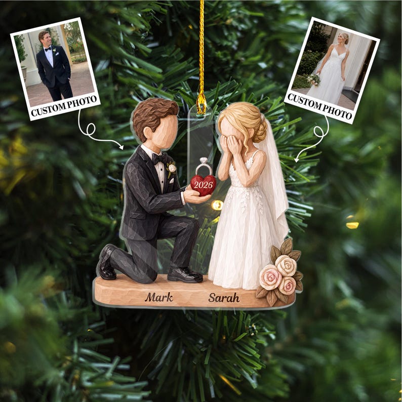 Personalized Couple Marriage Proposal Acrylic Ornament, First Christmas Engaged Ornament, Engagement Gift