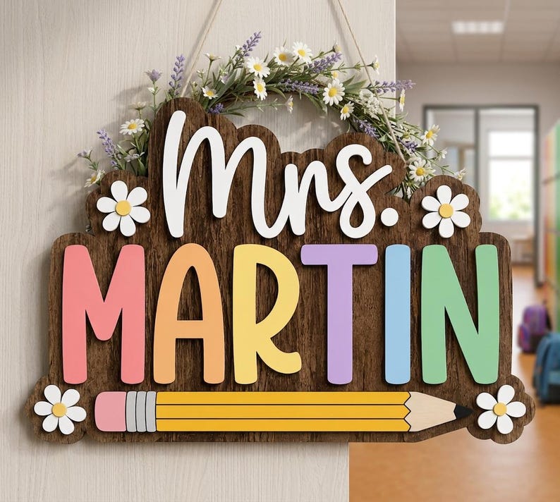 Personalized Teacher Door Sign, Custom Teacher Name Sign, Classroom Door Hanger, Teacher Appreciation Gift