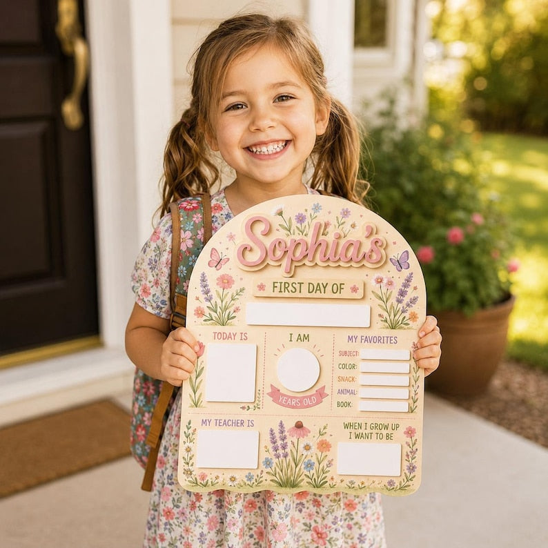 Personalized First Day of School Sign, Back to School Board, Preschool Kindergarten 1st Day of School Sign