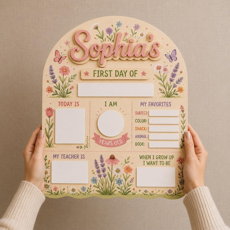 Personalized First Day of School Sign, Back to School Board, Preschool Kindergarten 1st Day of School Sign