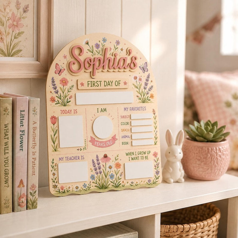 Personalized First Day of School Sign, Back to School Board, Preschool Kindergarten 1st Day of School Sign