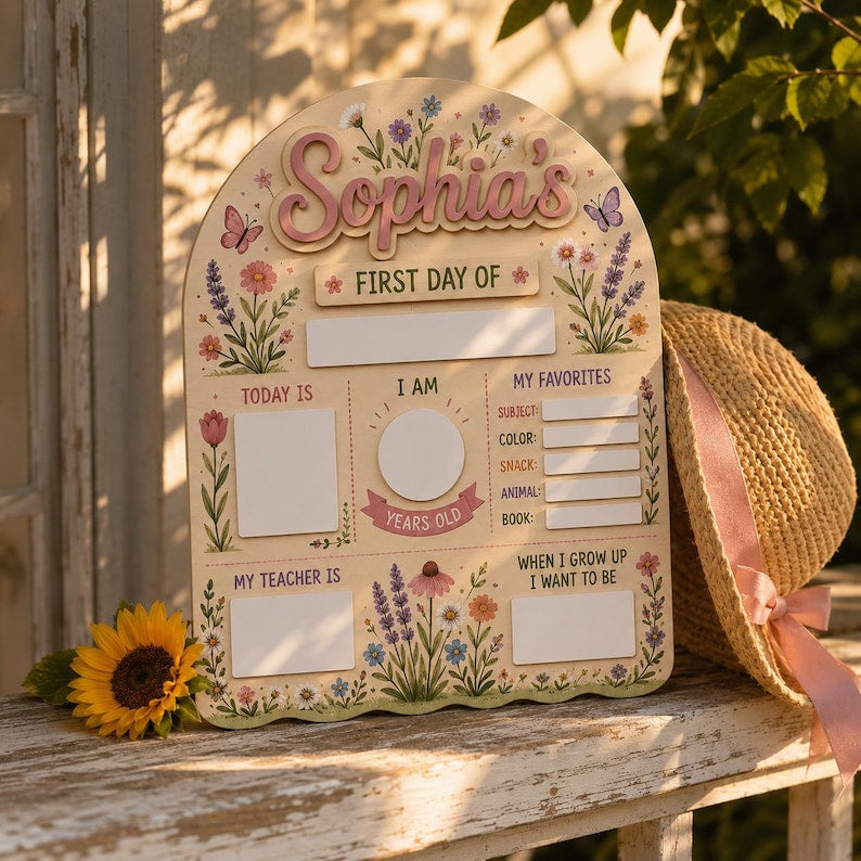 Personalized First Day of School Sign, Back to School Board, Preschool Kindergarten 1st Day of School Sign