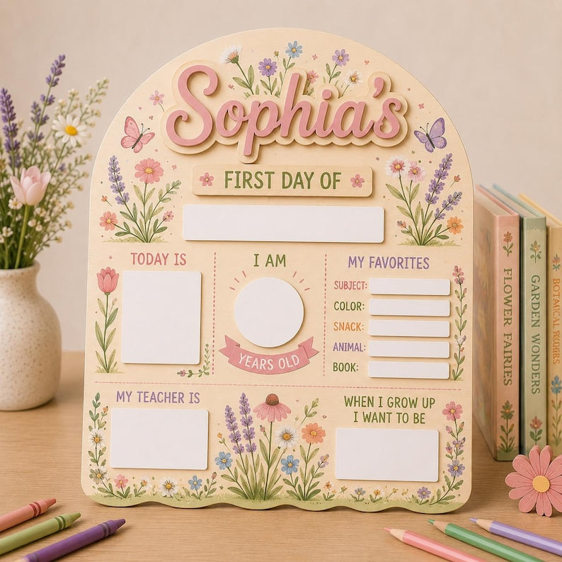 Personalized First Day of School Sign, Back to School Board, Preschool Kindergarten 1st Day of School Sign