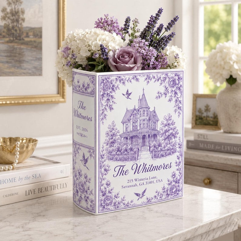 Custom Wedding Venue Photo Toile Illustrated Venue Decor, Personalized Ceramic Book Vase